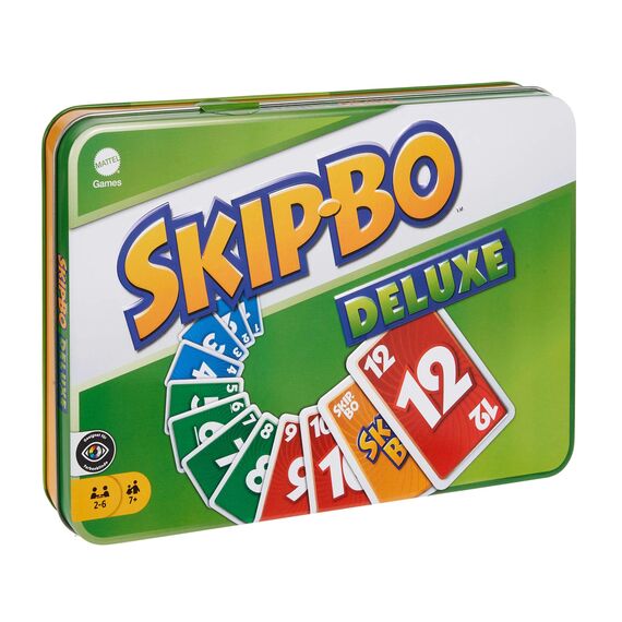 Mattel Games Skip-BO Deluxe, in Metallbox, Kartenspiele für die Familie, Perfekt als Kinderspiel, Reisespiel oder Spiel für Erwachsene, Spielzeit: 30 Min, für 2-6 Spieler, ab 7 Jahren, L3671