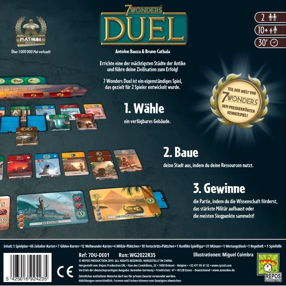 Asmodee 7 Wonders Duel, Grundspiel, Kennerspiel, Strategiespiel, 2 Spieler, ab 10+ Jahren, 30 Minuten, Deutsch