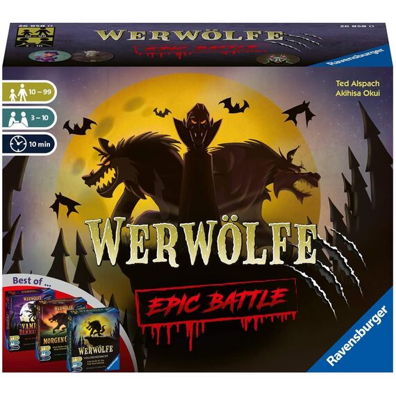 Ravensburger 26858 - Werwölfe - Epic Battle, Best-of der Spielereihe für 3-10 Spieler, Gesellschaftsspiel ab 10 Jahren, Lustiges Partyspiel, Yellow