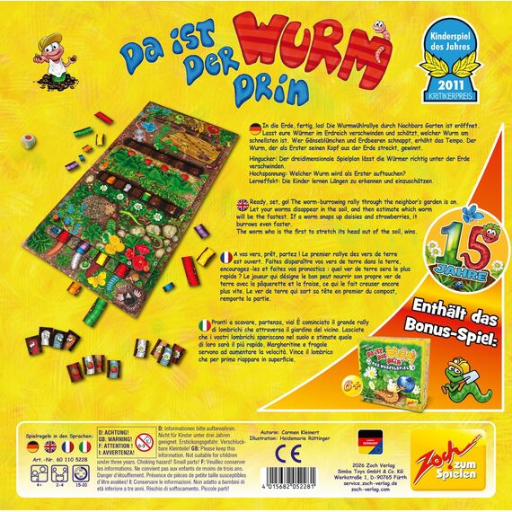 Zoch Da ist der Wurm drin (Jubiläumsedition) mit extra Würfelspiel, Kinderspiel des Jahres 2011, kinderleichtes und gewitztes Würfel und Beobachtungsspiel, ab 4 Jahren
