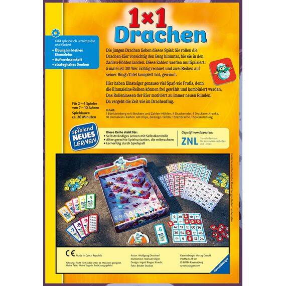 Ravensburger 24976-1x1 Drachen - Lernspiel für Kinder, Rechenspiel für Kinder von 7-10 Jahren, für 2-4 Spieler, Zahlenraum 1-100, kleines Einmaleins - Geburtstagsgeschenke