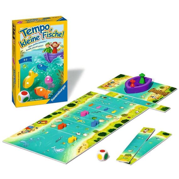 Ravensburger 23334 - Tempo, kleine Fische, Mitbringspiel für 1-6 Spieler & 23280 - Billy Biber, Mitbringspiel für 1-4 Spieler, Kinderspiel ab 4 Jahren, kompaktes Format, Reisespiel