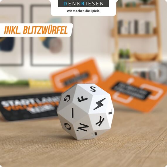 DENKRIESEN - Stadt Land Vollpfosten® Levels – Classic Edition | 60 Spielkarten und Blitzwürfel ab 12 Jahren | ca. 30 min Spielzeit für 2-6 Spieler | Familienspiel im Stadt Land Fluss Stil