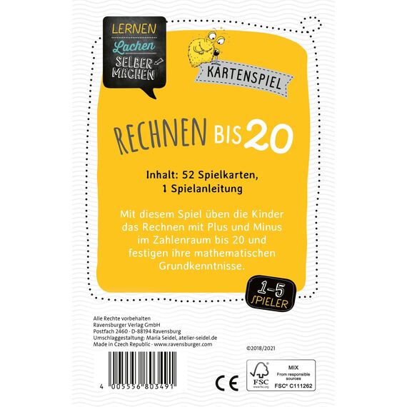 Ravensburger 24955 - Wort für Wort - Spielen und Lernen für Kinder & 80349 - Lernen Lachen Selbermachen: Rechnen bis 20, Kinderspiel ab 6 Jahren, Lernspiel für 1-5 Spieler, Kartenspiel, Mathematik