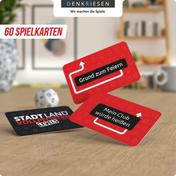 DENKRIESEN - Stadt Land Vollpfosten® Levels – Rotlicht Edition - Jetzt wird's dreckig.' | 60 Karten | Blitzwürfel | ab 16 Jahren | ca. 30-60min | 2-6 Spieler | Party | Reisespiel | Stadt Land Fluss