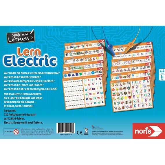 noris Lern Electric Lernspiel – Zuordnungsspiel mit Lichtsignal bei richtiger Antwort, 12 Bildtafeln, Batterie betrieben – pädagogisches Spielzeug Kinder ab 6 Jahren