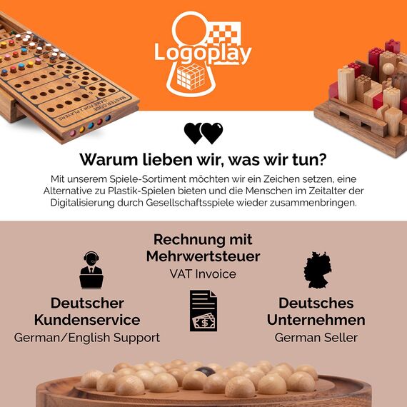LOGOPLAY Hus - Bao - Kalaha - Mancala - Steinchenspiel - Edelsteinspiel aus Samena-Holz inkl. Edelsteinen