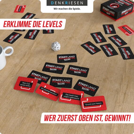 DENKRIESEN - Stadt Land Vollpfosten® Levels – Rotlicht Edition - Jetzt wird's dreckig.' | 60 Karten | Blitzwürfel | ab 16 Jahren | ca. 30-60min | 2-6 Spieler | Party | Reisespiel | Stadt Land Fluss
