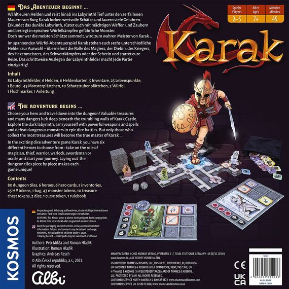 Kosmos 682286 Karak - Das Abenteuer beginnt, spannendes Kinderspiel ab 7 Jahre für 2-5 Personen, Fantasy Abenteuer Spiel, Brettspiel mit Würfeln, deutsche Anleitung, Grey