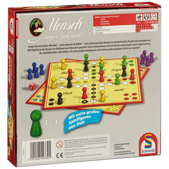 Schmidt Spiele 49330 Classic Line, Mensch ärgere Dich Nicht, mit extra großen Spielfiguren aus Holz, FFP, 2 bis 6 Spieler, bunt