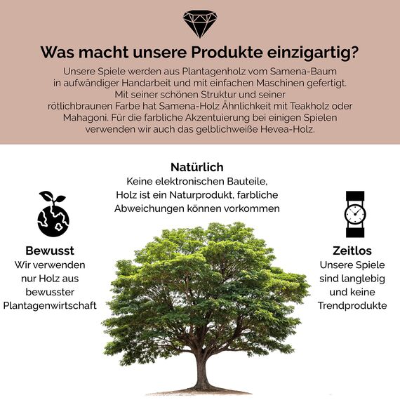 LOGOPLAY Hus - Bao - Kalaha - Mancala - Steinchenspiel - Edelsteinspiel aus Samena-Holz inkl. Edelsteinen