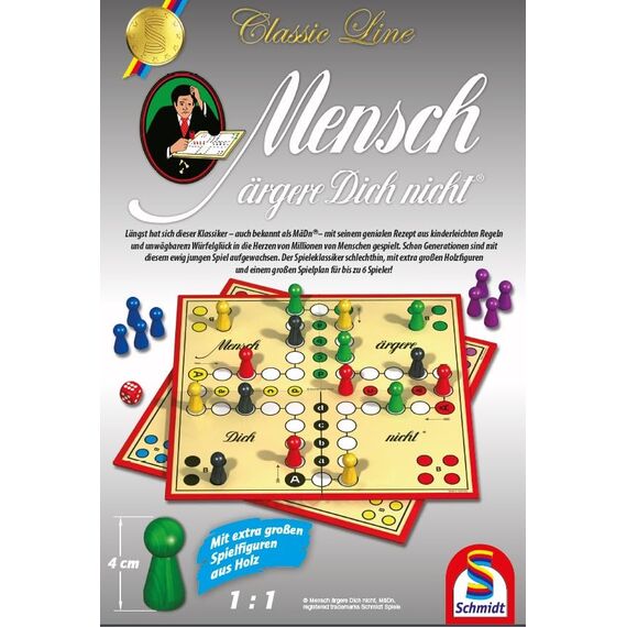 Schmidt Spiele 49085 Classic Line, Mensch ärgere Dich Nicht, mit extra großen Spielfiguren aus Holz, Bunt
