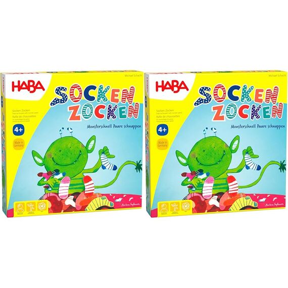 HABA 4465 - Socken zocken, schnelles Suchspiel für 2-6 Spieler von 4-99 Jahren, blitzschnelles Reaktionsspiel mit Tipps zur Sprachförderung, Spiel für die ganze Familie (Packung mit 2)