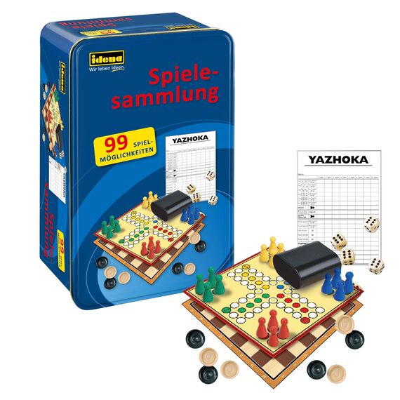 Idena -Spielesammlung mit 99 Spielmöglichkeiten, in Tinbox, inklusive verschiedenen Brett-und Würfelspielen, Spielanleitung, für 2 bis 8 Spieler ab 6 Jahren