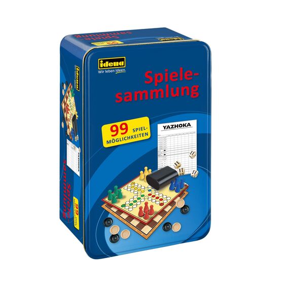 Idena -Spielesammlung mit 99 Spielmöglichkeiten, in Tinbox, inklusive verschiedenen Brett-und Würfelspielen, Spielanleitung, für 2 bis 8 Spieler ab 6 Jahren