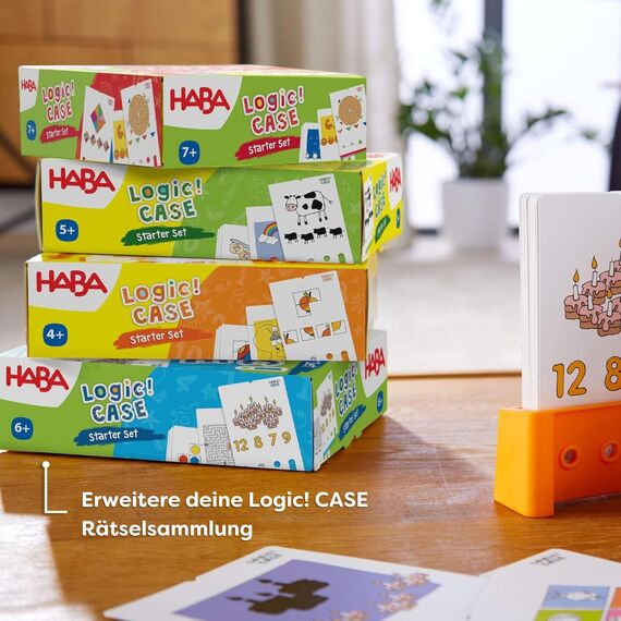 HABA Logic! CASE Starter Set – Logikspiel für Kinder ab 5 Jahren – Unterhaltsame Bilderrätsel mit 77 Aufgaben – Lernspiel für unterwegs – 1306120001