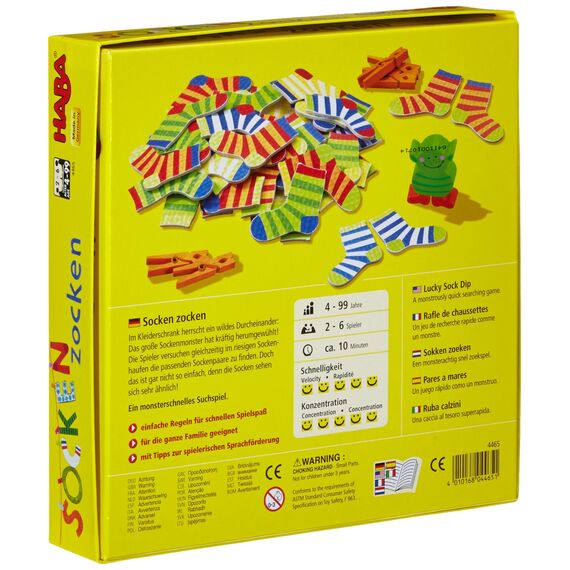 HABA 4465 - Socken zocken, schnelles Suchspiel für 2-6 Spieler von 4-99 Jahren, blitzschnelles Reaktionsspiel mit Tipps zur Sprachförderung, Spiel für die ganze Familie (Packung mit 2)