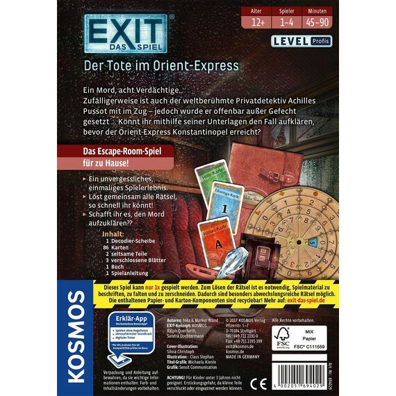KOSMOS 694029 EXIT - Das Spiel - Der Tote im Orient-Express, Level: Profi, Escape Room-Spiel für 1 bis 4 Personen ab 12 Jahre, EXIT Game, einmaliges Gesellschaftsspiel