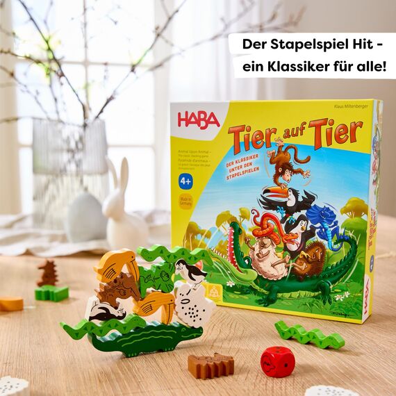 HABA Tier auf Tier – Stapelspiel aus Holz mit 29 Tieren, Balance- und Motorikspielzeug für Kinder ab 4 Jahren. Fördert Feinmotorik und Konzentration – Geschenk für Kleinkinder - 2011189001
