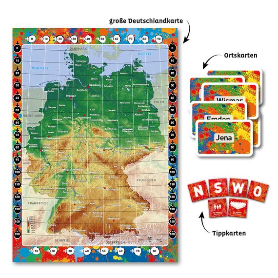 KOSMOS 695187 Spot On - Deutschland - wo liegt eigentlich was? Rasantes Geografie-Spiel um Deutschlands Städte, für Kinder ab 10 Jahre, Jugendliche und Erwachsene