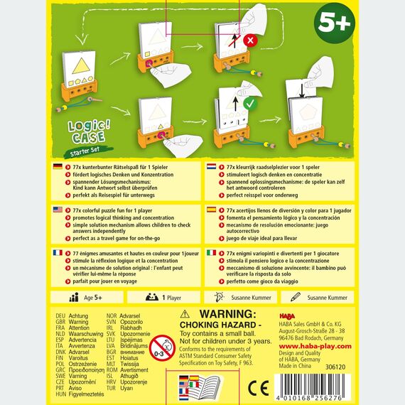 HABA Logic! CASE Starter Set – Logikspiel für Kinder ab 5 Jahren – Unterhaltsame Bilderrätsel mit 77 Aufgaben – Lernspiel für unterwegs – 1306120001