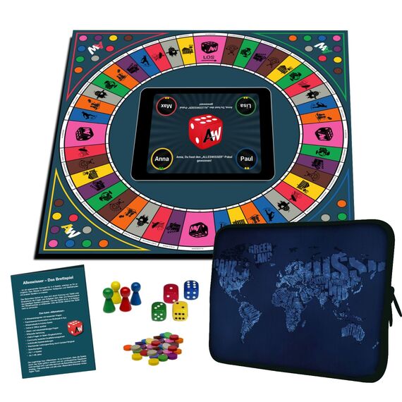 Alleswisser - Das Brettspiel mit App, interaktives Quiz-, Wissens- und Familienspiel für iOS und Android mit Tasche im Erdkunde & Länder-Layout