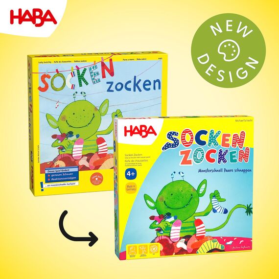 HABA Socken zocken – Schnelles Reaktionsspiel für Kinder ab 4 Jahren – Lustiges Suchspiel für 2–6 Spieler – Familienspiel mit Sprachförderung – 1004465001