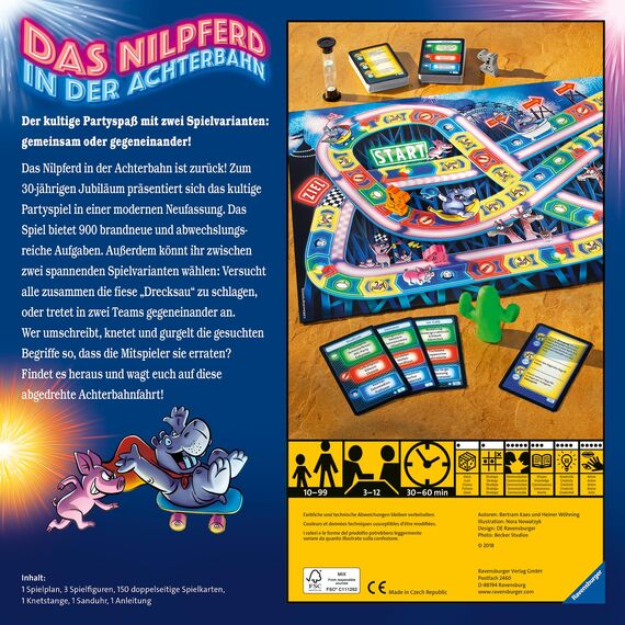 Ravensburger 26772 - Nilpferd in der Achterbahn - Gesellschaftsspiel für die ganze Familie, Spiel für Erwachsene und Kinder ab 10-99 Jahren, für 3-12 Spieler - Partyspiel, Silvesterspiel