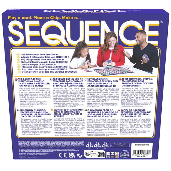 Sequence Classic, EIN Brettspiel für Kinder und Erwachsene ab 7 Jahren, Strategisches Familienspiel, mit Deutsches Handbuch verfügbar, Gesellschaftsspiel für 2-12 Spieler
