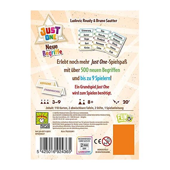 Repos Production, Just One – Neue Begriffe, Erweiterung, Partyspiel, Ratespiel, 3-9 Spieler, Ab 8+ Jahren, 20+ Minuten, Deutsch