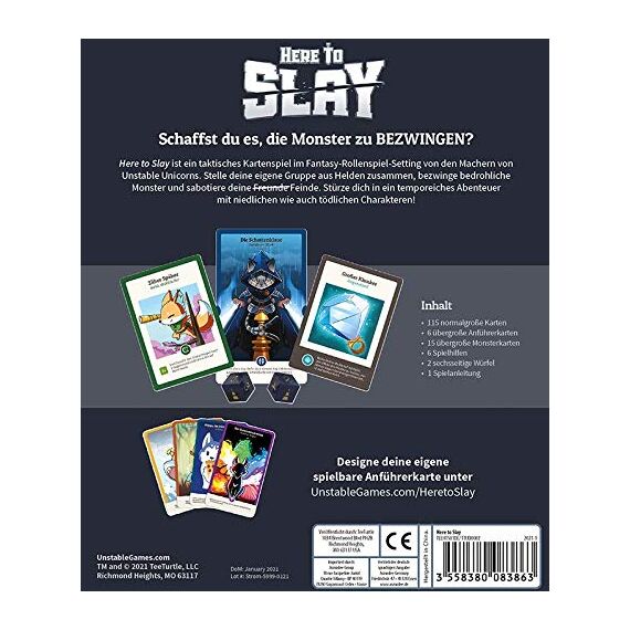 Unstable Games, Here to slay, Grundspiel, Familienspiel, Kartenspiel, 2-6 Spieler, Ab 10+ Jahren, 30-60 Minuten, Deutsch, Mehrfarbig, Bunt