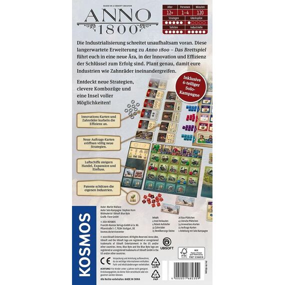 Kosmos 682309 Anno 1800 Erweiterung zum Brettspiel von Martin Wallace, mehr strategische Möglichkeiten, Neue Auftragskarten und 6-teiliger Solo-Kampagne