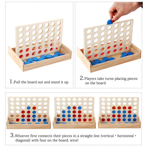 ZUNIPLEX 4 In a Row Klassik,Holz 4 in Einer Reihe Spiel,Lernspielzeug für Kinder,Strategiespiel für Kinder ab 3 4 5 6 7 8
