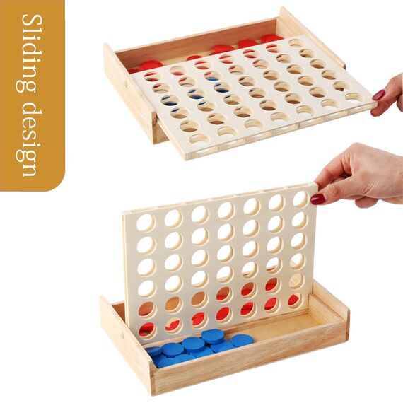 ZUNIPLEX 4 In a Row Klassik,Holz 4 in Einer Reihe Spiel,Lernspielzeug für Kinder,Strategiespiel für Kinder ab 3 4 5 6 7 8