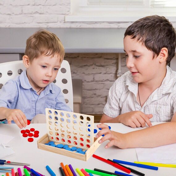 ZUNIPLEX 4 In a Row Klassik,Holz 4 in Einer Reihe Spiel,Lernspielzeug für Kinder,Strategiespiel für Kinder ab 3 4 5 6 7 8