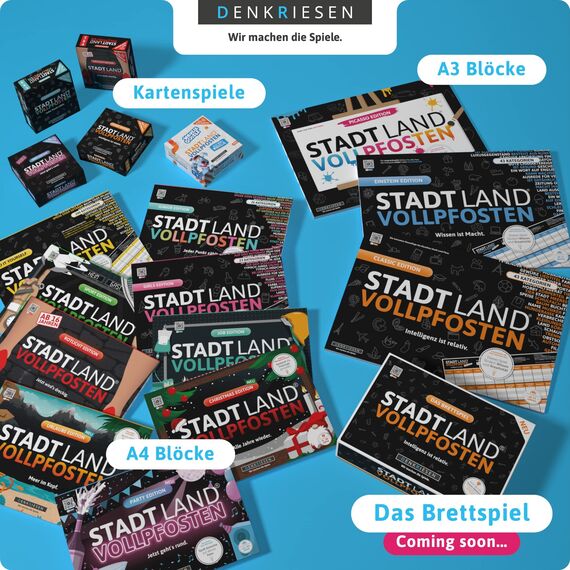 DENKRIESEN - Stadt Land VOLLPFOSTEN® - Girls Edition | DIN A4 Spielblock | 26 Kategorien & 50 Seiten | Familienspiel | Ideal für Mädchen | Spaß für die ganze Familie | Spieleabend & Geschenkidee