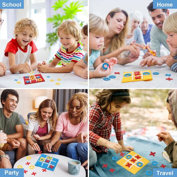 Moosono Tic Tac Toe Spiel, 12 Stück Filz Tic Tac Mini, Bunt Tic Tac Town Spiel, Mitgebsel Kindergeburtstag, Lernspielzeug Geeignet für Geburtstag, Kindertag, Zuhauser, Schule, Party