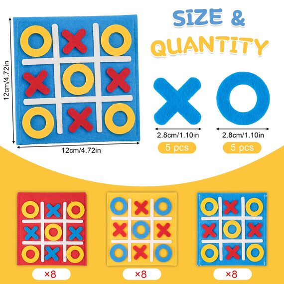 Moosono Tic Tac Toe Spiel, 24 Stück Filz Tic Tac Mini, Bunt Tic Tac Town Spiel, Lernspielzeug Geeignet für Geburtstag, Kindertag, Zuhauser, Schule, Party