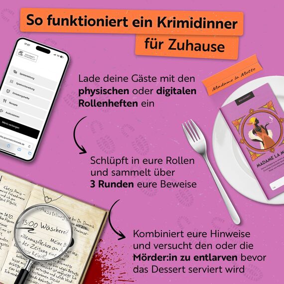 Gourmet Criminelle® Krimidinner für zuhause I 4-6 Personen I Mysteriöser Mordfall Maskenmord am Eiffelturm für Deine Crime Dinner Party I Spannendes Krimi Dinner Spiel ab 16 Jahren I 4-6 Spieler