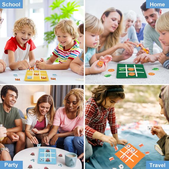 Moosono Tic Tac Toe Spiel, Filz Brettspiel Spielzeug, Bunt Lernspielzeug Geeignet für Geburtstag, Kindertag, Zuhauser, Schule, Party (Tier (16 Stück))