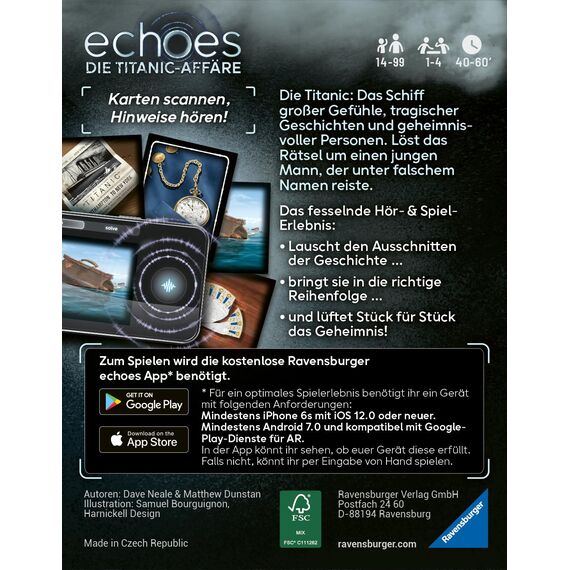 Ravensburger 24698 Echoes Die Titanic-Affäre - Audio Mystery Spiel ab 14 Jahren, Erlebnis-Spiel