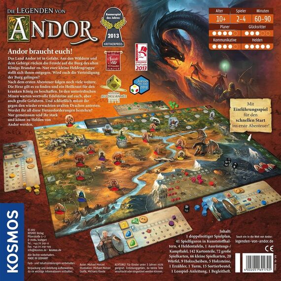KOSMOS 691745 Die Legenden von Andor - Das Grundspiel, Der Fantasy-Klassiker, Kennerspiel des Jahres 2013, kooperatives Fantasy-Brettspiel ab 10 Jahren
