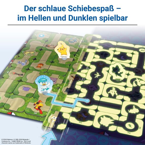 Ravensburger 22705 - Pokémon Labyrinth Glow in The Dark - Schiebespaß mit den beliebtesten Pokémon für 2-6 Personen ab 7 Jahren: Im Hellen und Dunkeln spielbar