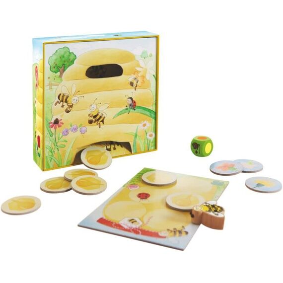 HABA – Meine ersten Spiele: Hanni Honigbiene – Kooperatives Würfel- und Farbspiel – Für Kinder ab 2 Jahren – Mit 3D-Bienenstock und Holzfigur – 1301838001