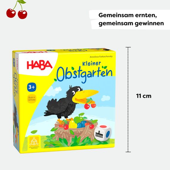 HABA Kleiner Obstgarten – Kooperatives Würfelspiel ab 3 Jahren – Fördert Farb- & Formenzuordnung & Teamarbeit – Für 1-4 Spieler – 1004907001