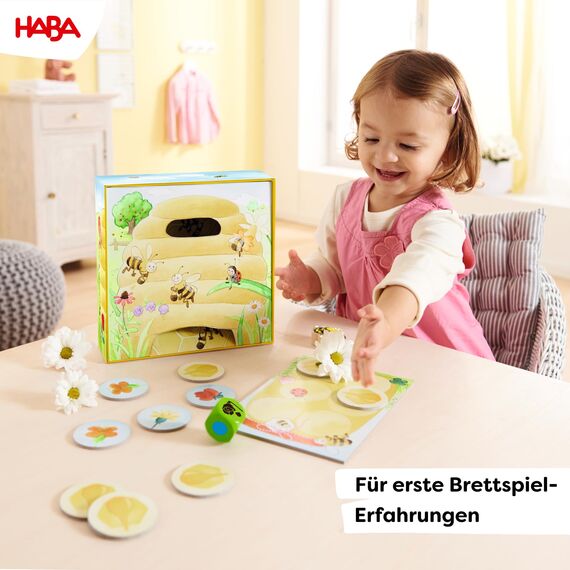 HABA – Meine ersten Spiele: Hanni Honigbiene – Kooperatives Würfel- und Farbspiel – Für Kinder ab 2 Jahren – Mit 3D-Bienenstock und Holzfigur – 1301838001