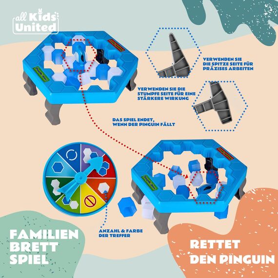 all Kids United® Rettet den Pinguin actiongeladenes Familien-Brettspiel Gesellschaftsspiel für Kinder ab 3 Jahren und Erwachsene