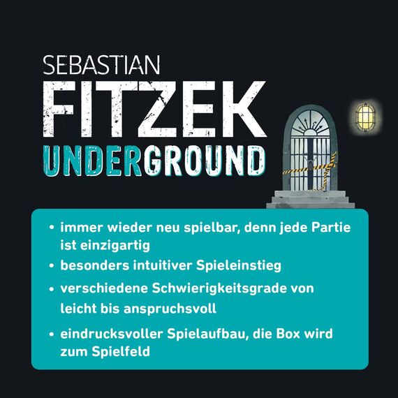 moses. Sebastian Fitzek Underground, innovatives 3D-Thriller-Spiel für Escape-Game Fans, kooperatives Gesellschaftsspiel von Marco Teubner mit verschiedenen Schwierigkeiten, ab 12 Jahren