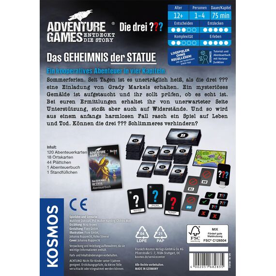 KOSMOS 682835 Adventure Games - Die drei ??? - Das Geheimnis der Statue, Entdeckt die Story, spannendes Fantasy-Abenteuer-Spiel, Kooperatives Gesellschaftsspiel für 1 bis 4 Personen, ab 12 Jahre