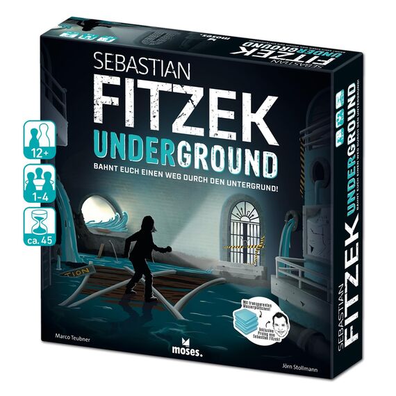 moses. Sebastian Fitzek Underground, innovatives 3D-Thriller-Spiel für Escape-Game Fans, kooperatives Gesellschaftsspiel von Marco Teubner mit verschiedenen Schwierigkeiten, ab 12 Jahren
